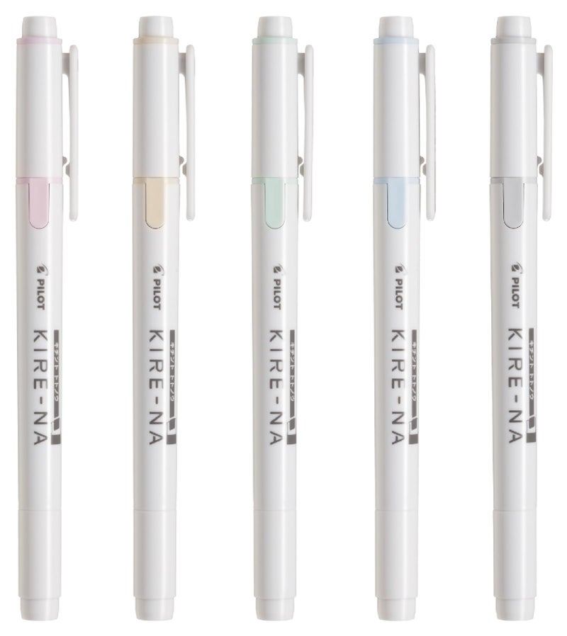 PILOT KIRE-NA Highlighter Set, Pastel 5 Colors, Chisel and Fine Tip, Quick-Dry Pigment Ink, SKIW-1-5C2 - Image 2